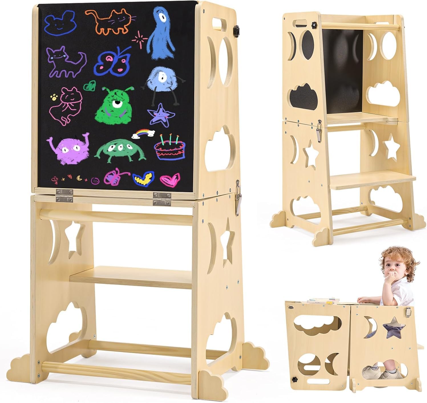 Toddler Learning Tower - Foldable Toddler Kitchen Tower, Baby Montessori