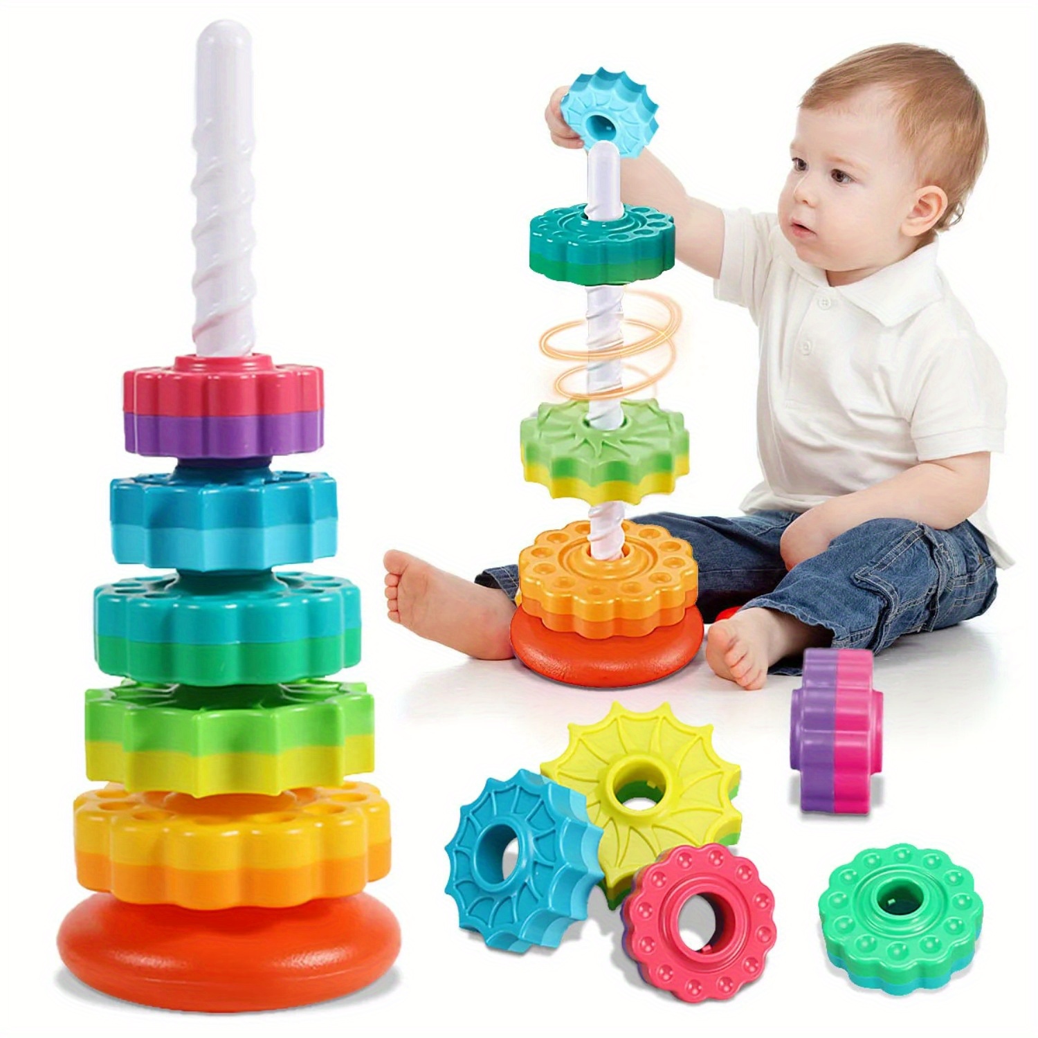 Rotating Rainbow Tower Stack & - Toddler Learning Tower ulasan dan harga