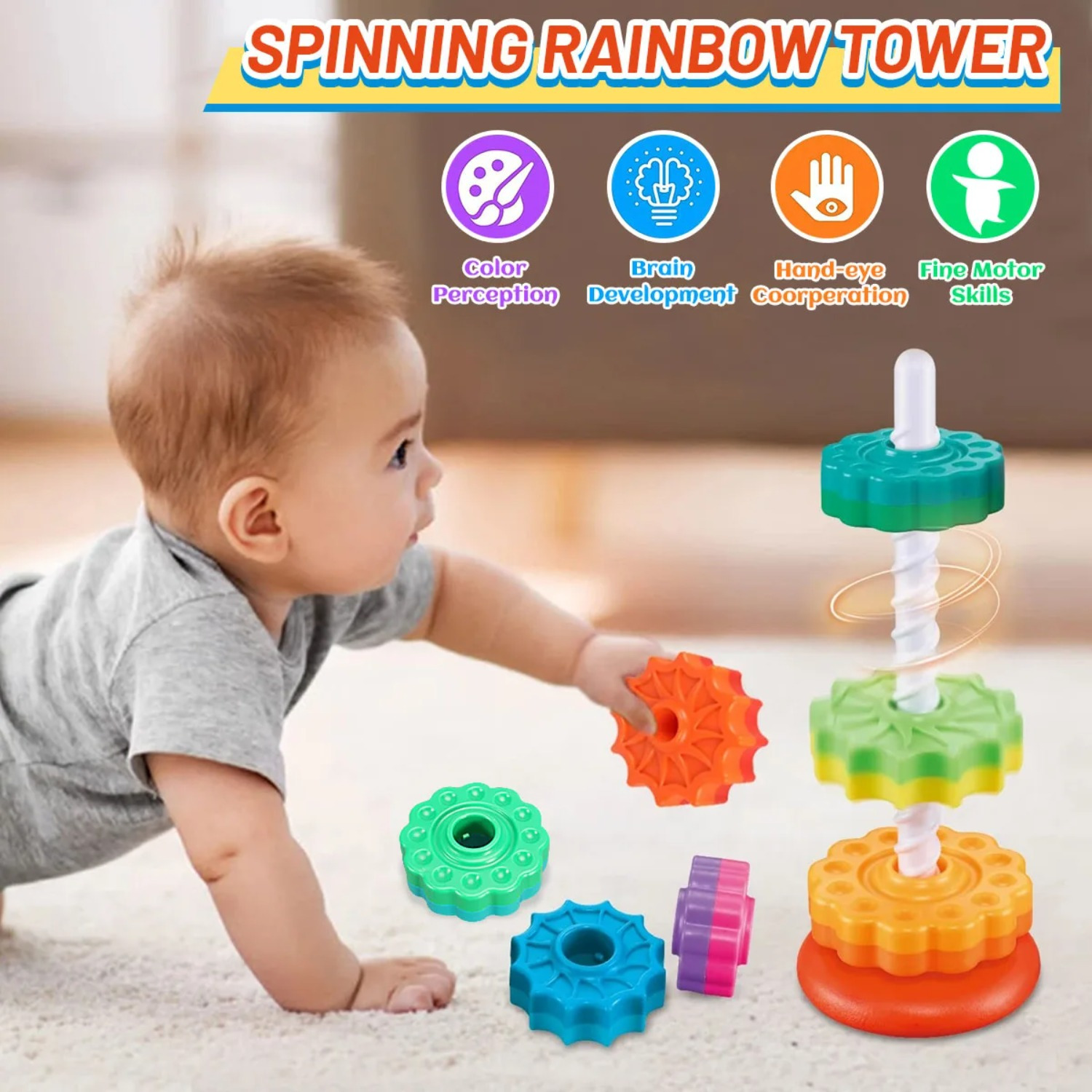 Rotating Rainbow Tower Stack & - Toddler Learning Tower ulasan dan harga